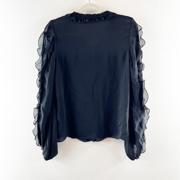 Haute Hippie Ruffled Long Sleeve Button Up Blouse Top Black Small - Picture 4 of 6